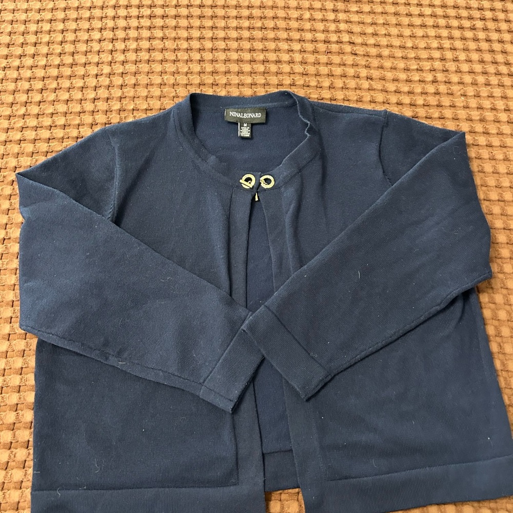 Nina Leonard Navy Blue Gold Toggle Cardigan Sweater - Size M